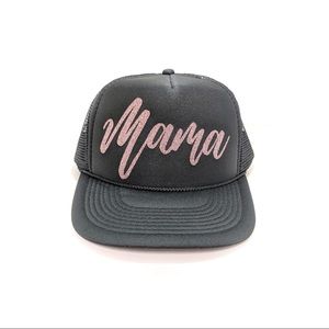 Mama rose gold glitter on black trucker hat